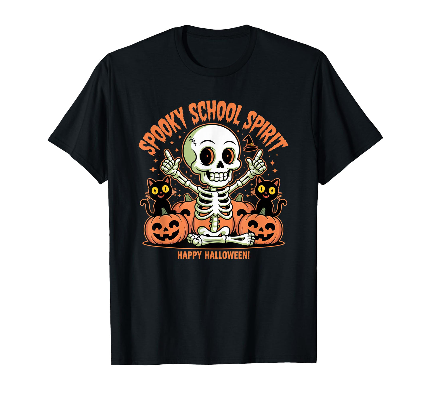 Spooky School Spirit Skeleton Cats Pumpkins for Kids Teacher T-Shirt