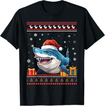 Shark Christmas Santa Hat Ugly Christmas Sweater T-Shirt