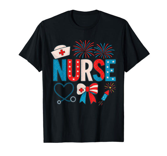 4th July Nurse Coquette Red, White and Blue Independence Day T-Shirt