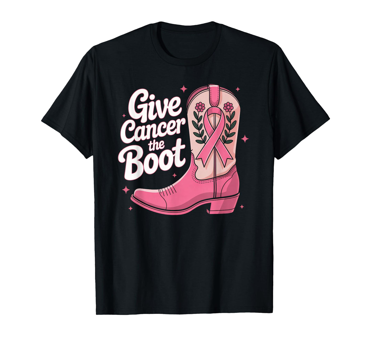 Give Breast Cancer The Boot Cowgirl Cancer Awareness Ribbon T-Shirt