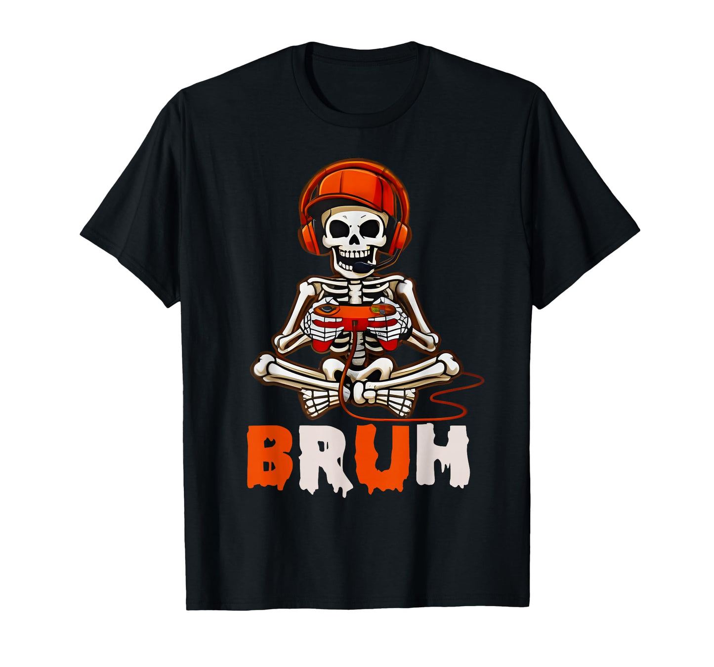 Bruh Halloween Boys Kids Gamer Mens Skeleton Video Gaming T-Shirt