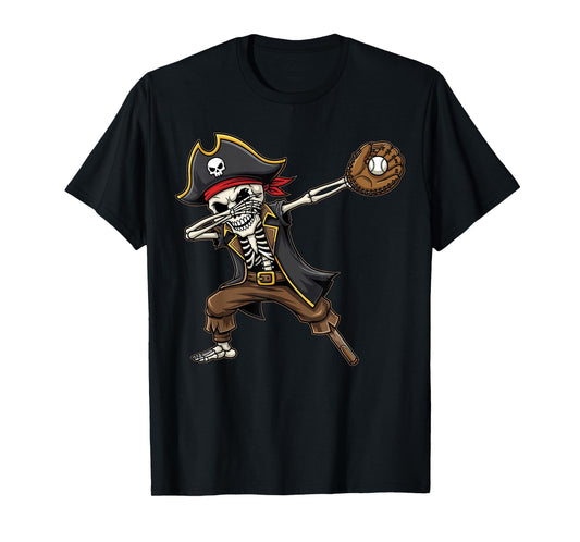 Dabbing Skeleton Pirate Baseball Halloween T-Shirt