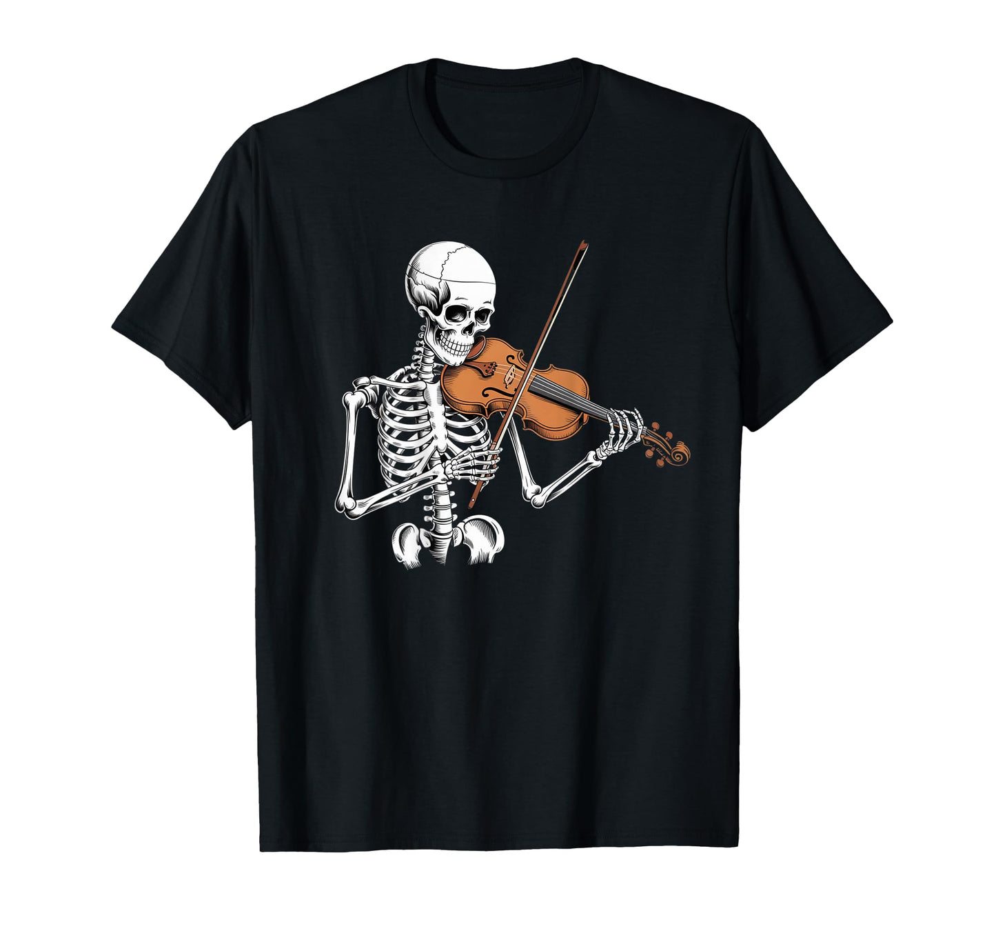 Backprinted Skeleton Playing Violin Music Funny Skeleton T-Shirt