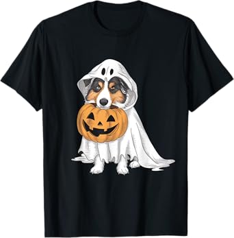 Australian Shepherd Ghost Dog Halloween T-Shirt for Men Women Kids
