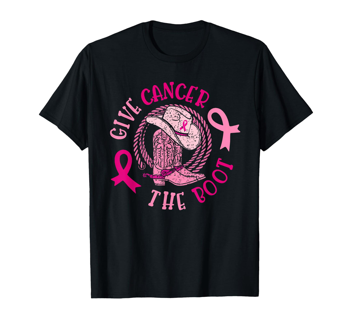 Give Breast Cancer The Boot Cowgirl Cancer Awareness Ribbon T-Shirt