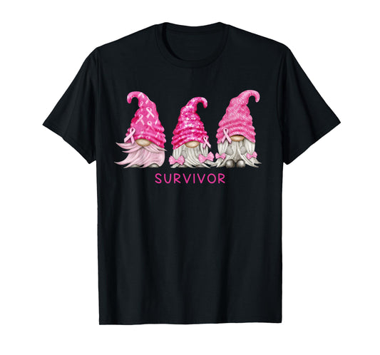 Gnome Breast Cancer Survivor Pink October Ribbon Awareness T-Shirt
