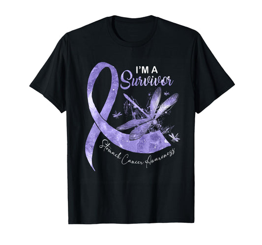 I'm A Survivor Stomach Cancer Dragonfly Periwinkle Ribbon T-Shirt