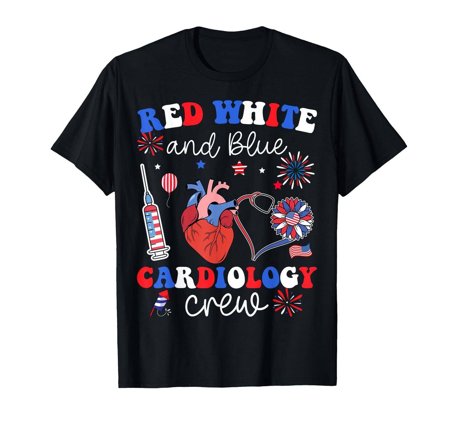 Red White & Blue Cardiology Crew Cardiac Nurse 4th of July T-Shirt