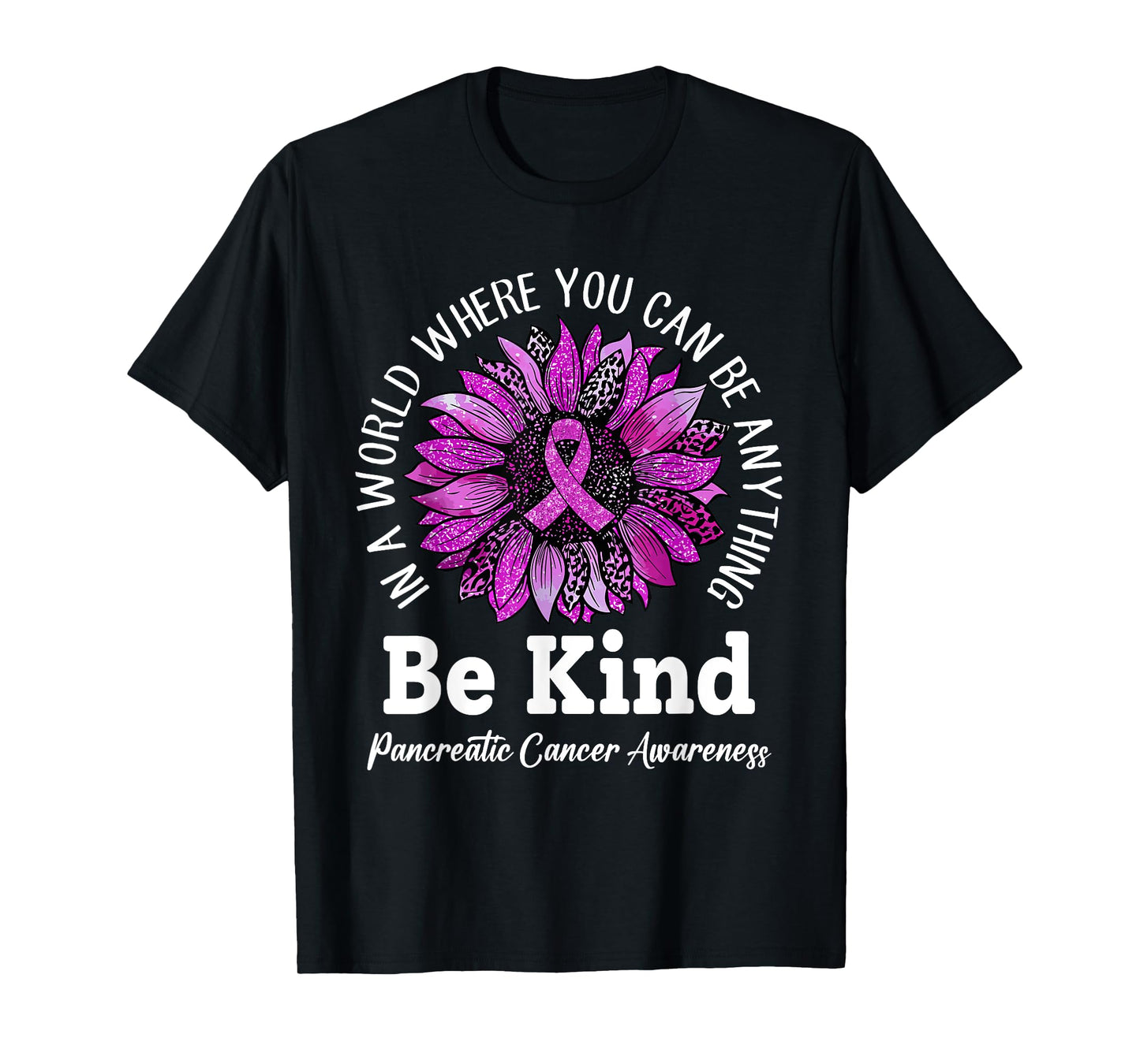 Be Kind Sunflower Ribbon Purple Pancreatic Cancer Awareness T-Shirt
