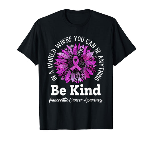 Be Kind Sunflower Ribbon Purple Pancreatic Cancer Awareness T-Shirt