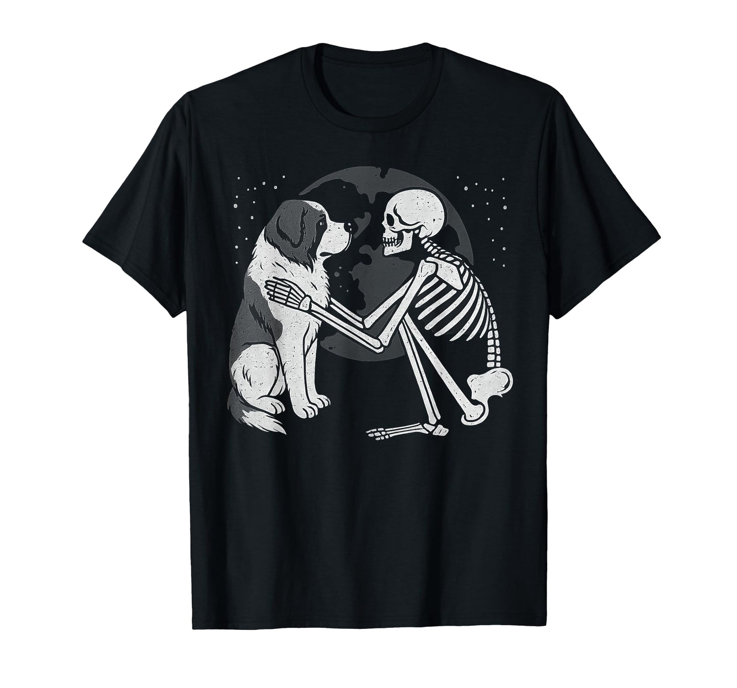 Saint Bernard Skeleton Moon Halloween Dog Lover T-Shirt