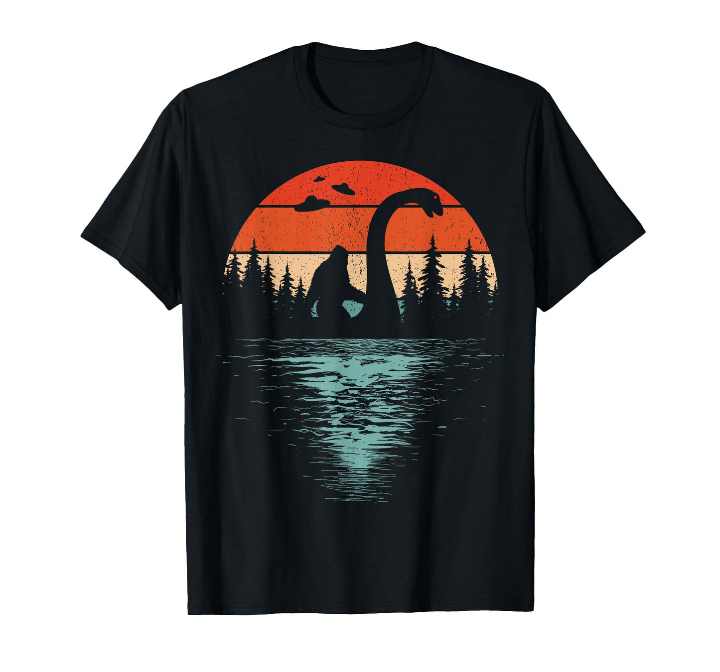 Bigfoot Riding Loch Ness Monster 80s Funny Sasquatch Nessie T-Shirt