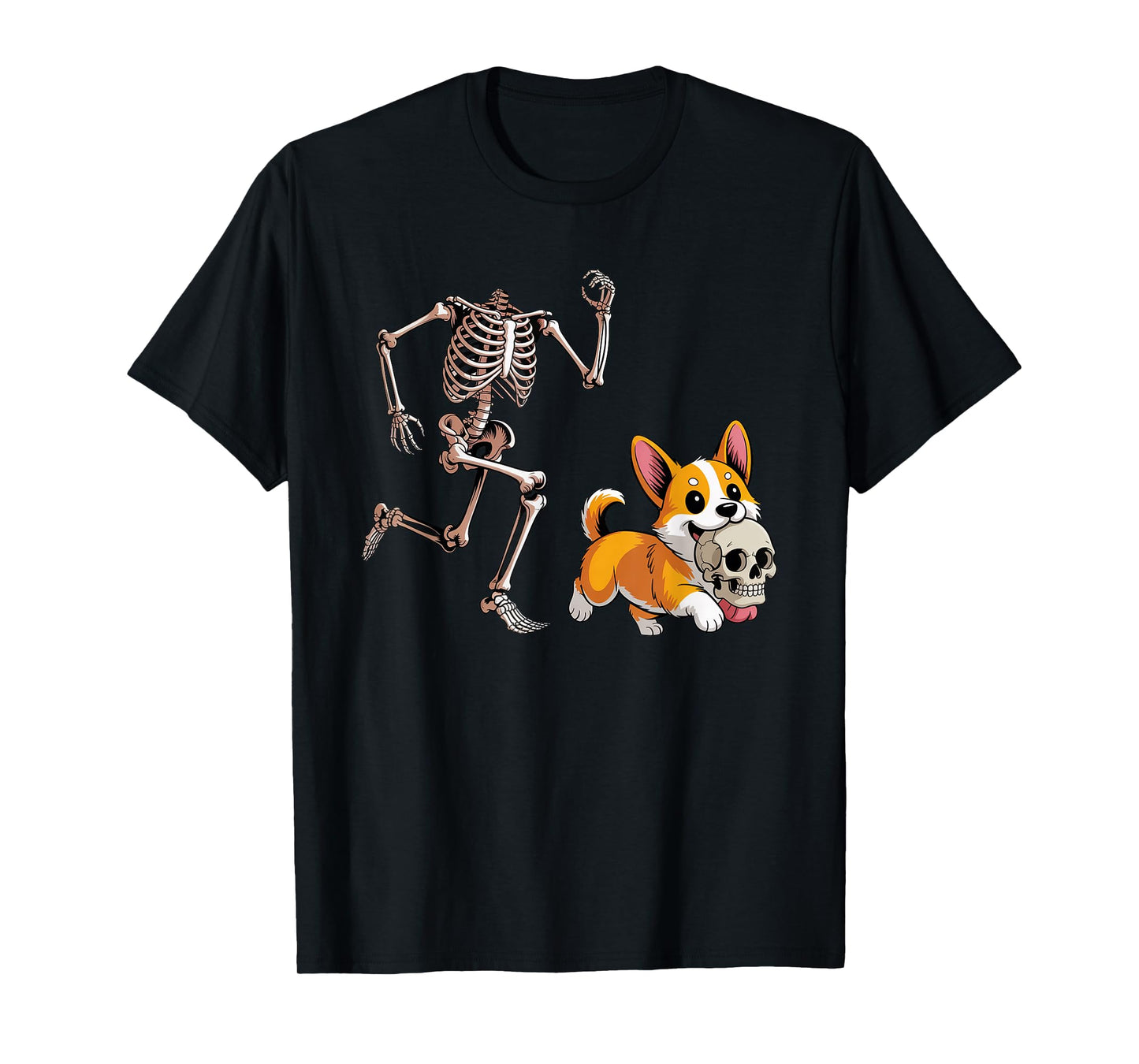 Funny Skeleton Chasing Corgi Halloween Dog Mom Pet Lover T-Shirt