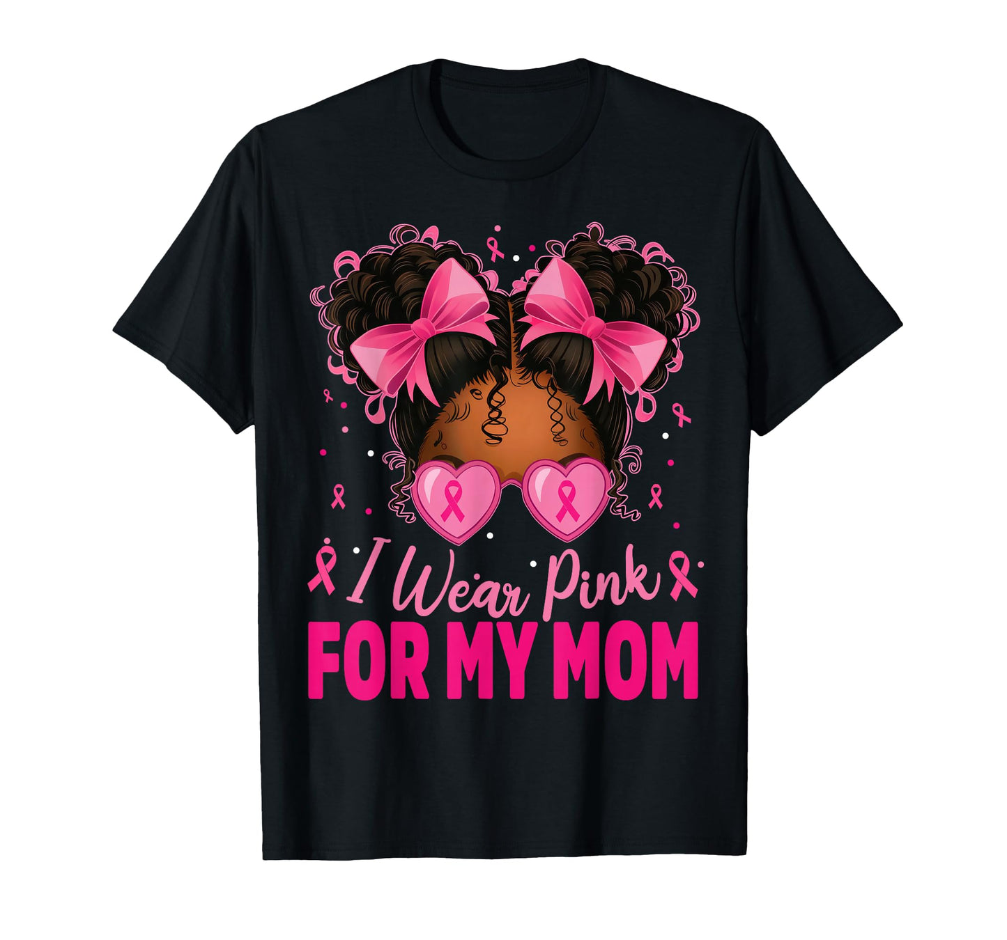 I Wear Pink for My Mom Breast Cancer Afro Girls Toddlers T-Shirt