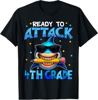 Ready To Attack 4th Grade Shark First Day Of School Boys T-Shirt