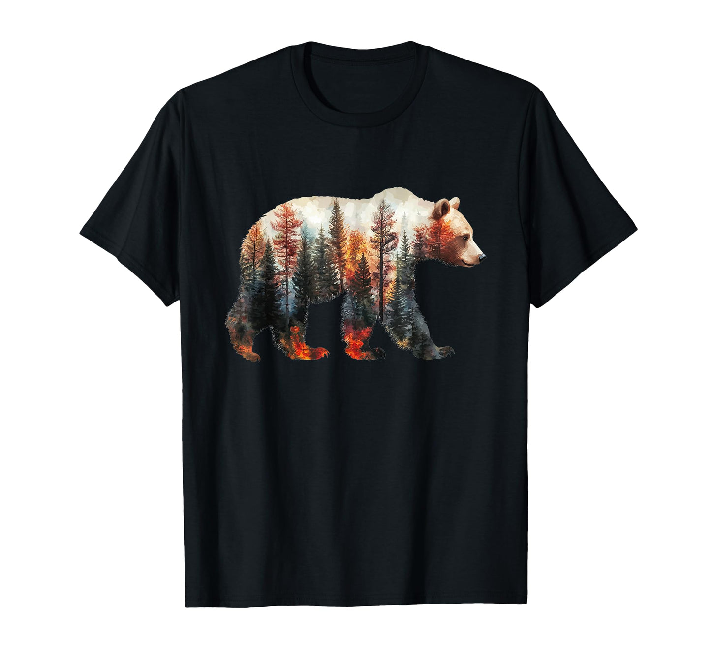 Bear Forest Mountains Trees Nature Sunset Outdoor Graphic T-Shirt