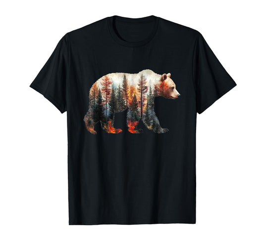 Bear Forest Mountains Trees Nature Sunset Outdoor Graphic T-Shirt