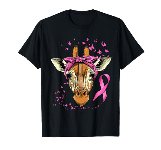 Giraffe Breast Cancer Awareness Pink Ribbon Cancer Survivor T-Shirt