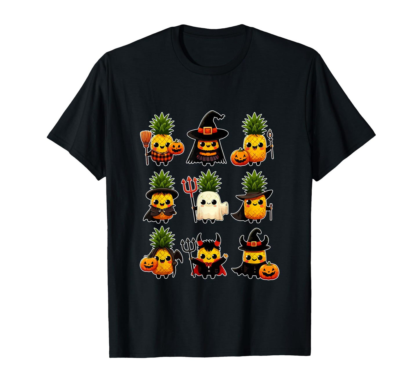 Group Pineapples Cosplay Witch Boo Ghosts Halloween Vegan T-Shirt