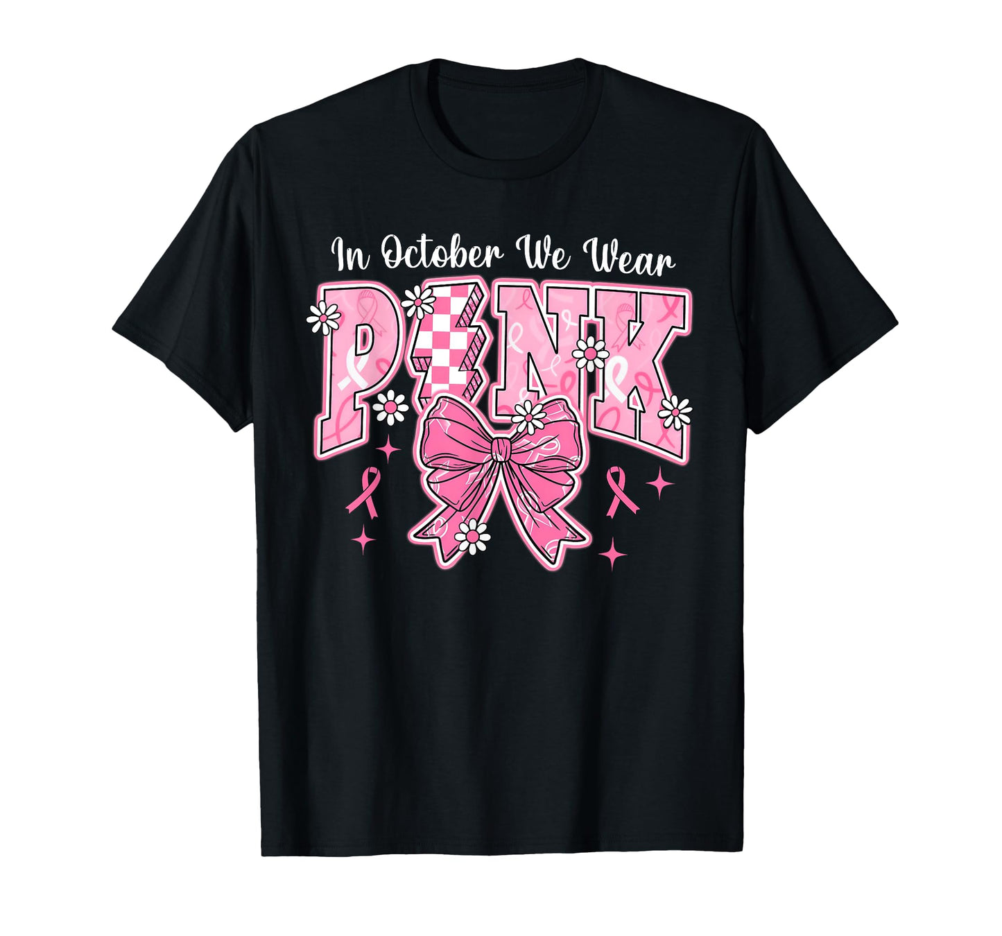 In October We Wear Pink Breast Cancer Awareness Coquette Bow T-Shirt