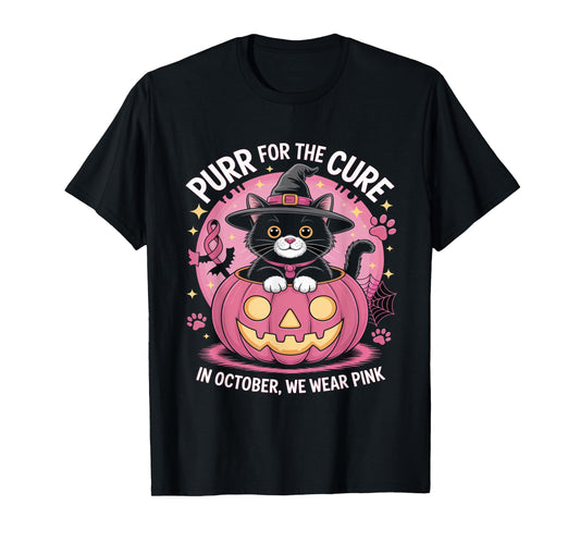 Cute Witch Cat Pink Pumpkin October We Wear Pink T-Shirt