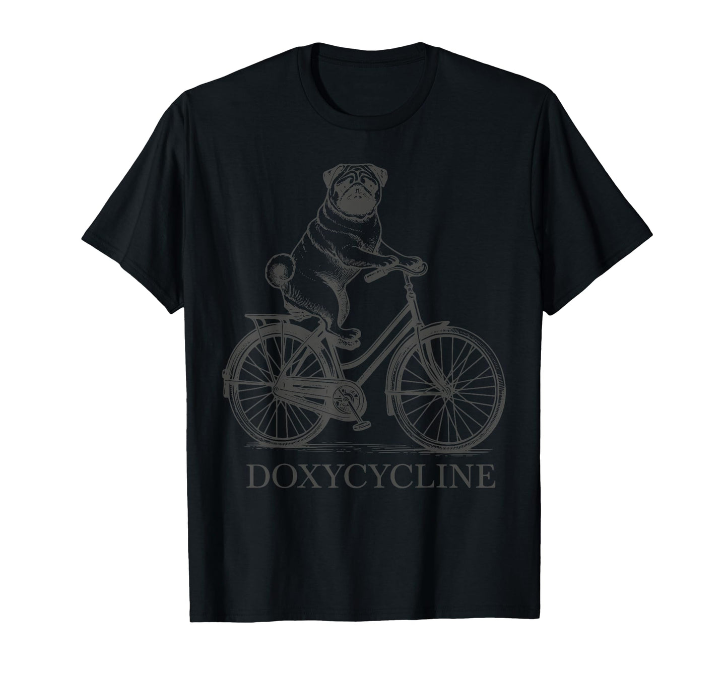 Vintage Doxycycline Pharmacy Cute Pug Riding A Bicycle Bike T-Shirt