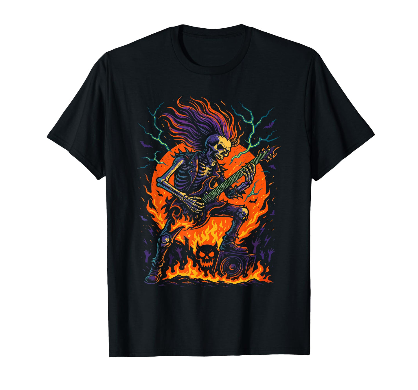 Rocking Skeleton Witch Guitar Halloween Ghost Pumpkin T-Shirt