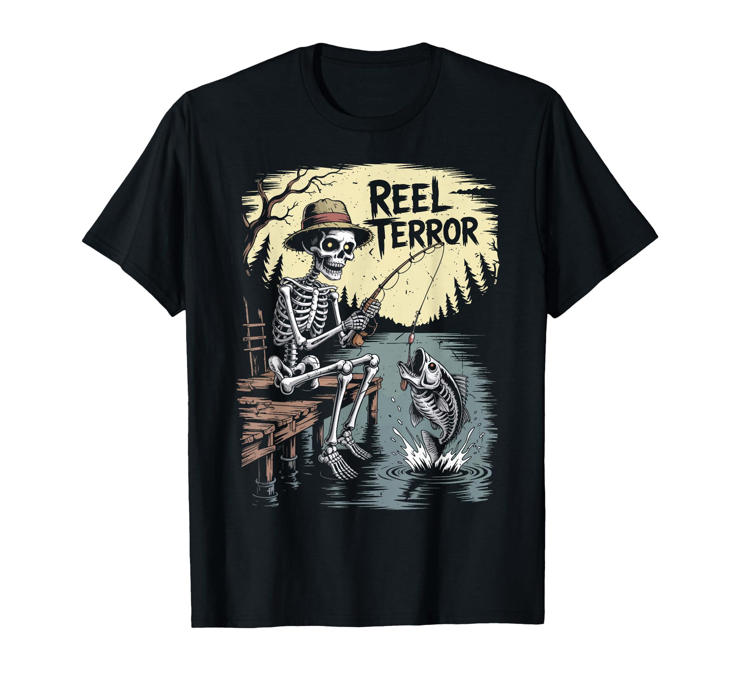 Boys Bass Fishing Skeleton Halloween Funny Fisherman Youth T-Shirt