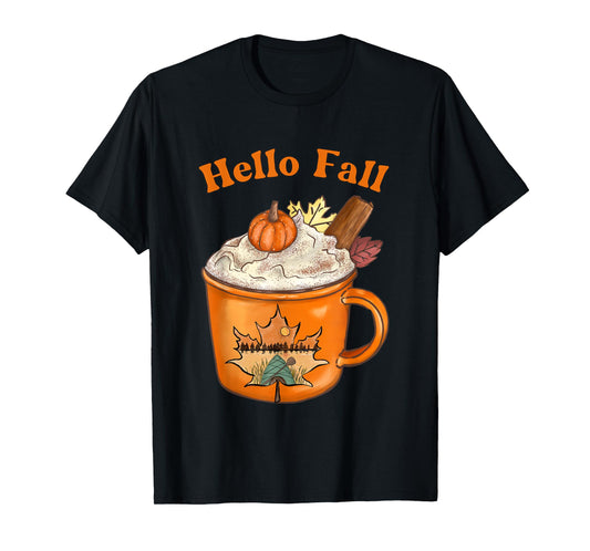 Cute Fall Hello Fall Pumpkin Spice Fall Leaves Outdoors T-Shirt