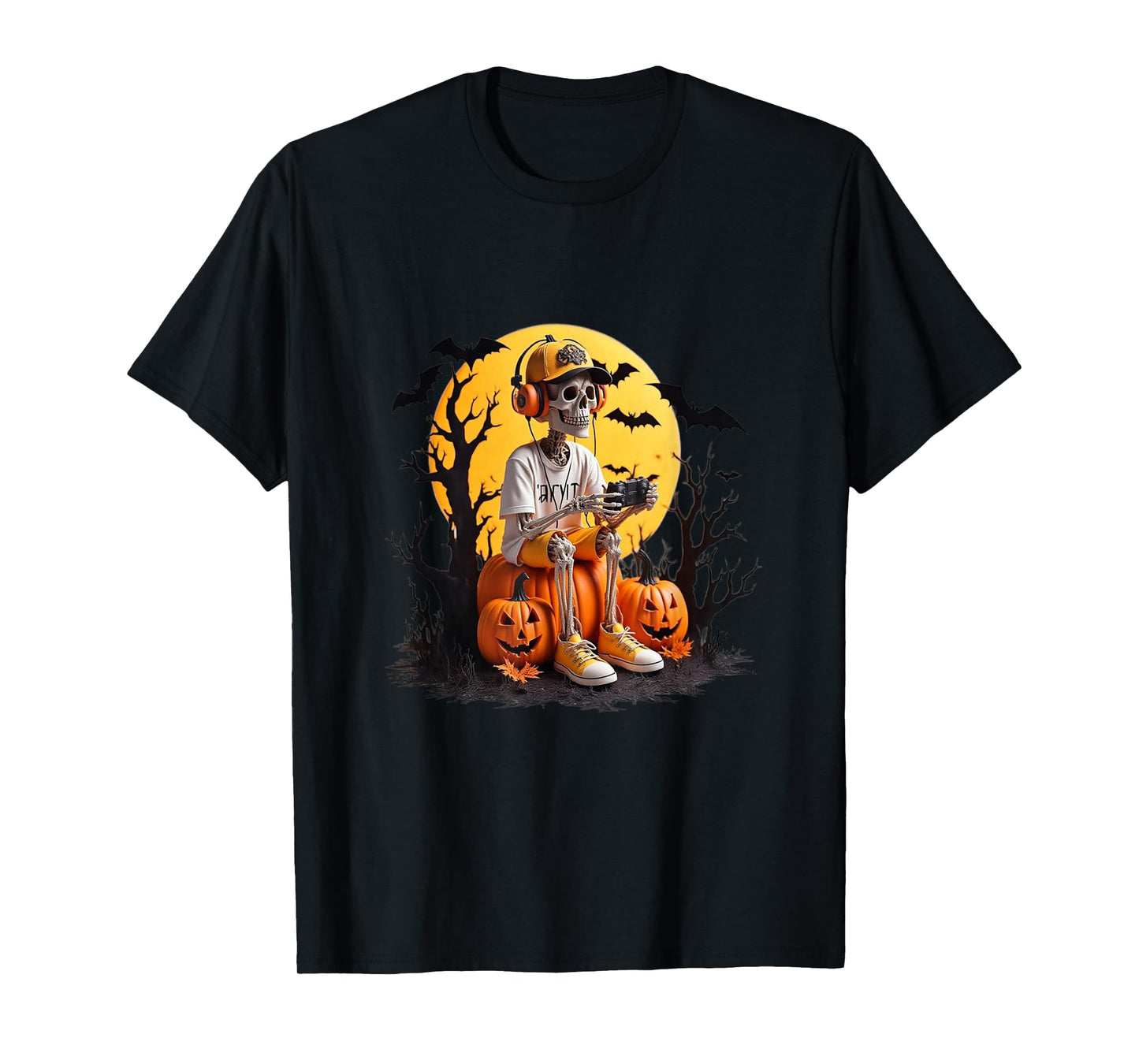 Funny Skeleton Gamer Halloween Video Gaming Boys Men Kids T-Shirt
