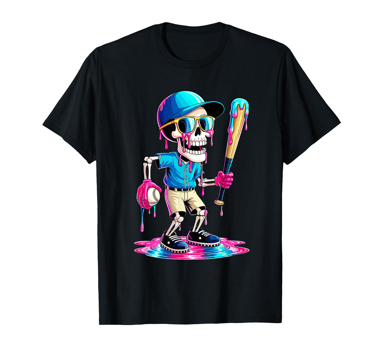 Funny Skeleton Baseball Ice Cream Drip Boys Youth Kids T-Shirt