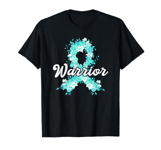 Ovarian Cancer Warrior Awareness Teal Ribbon Survivor T-Shirt