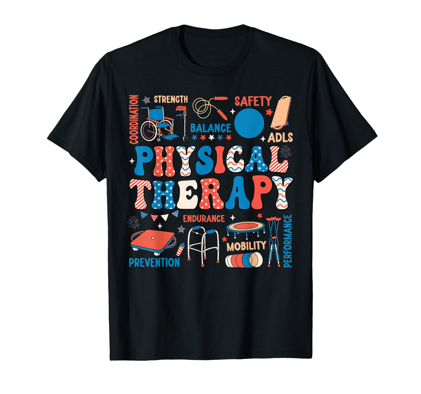 Retro Physical Therapy 4th Of July PT PTA Physical Therapist T-Shirt for Women Men