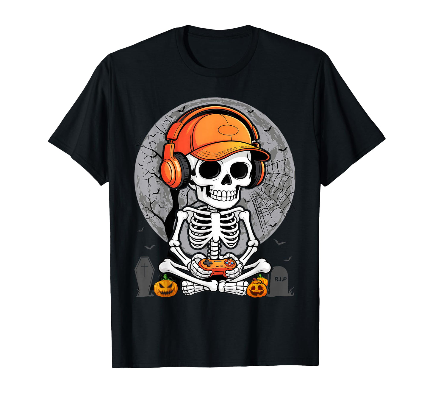 Halloween Skeleton Gamer Video Gaming Boys Men Kids Teens T-Shirt