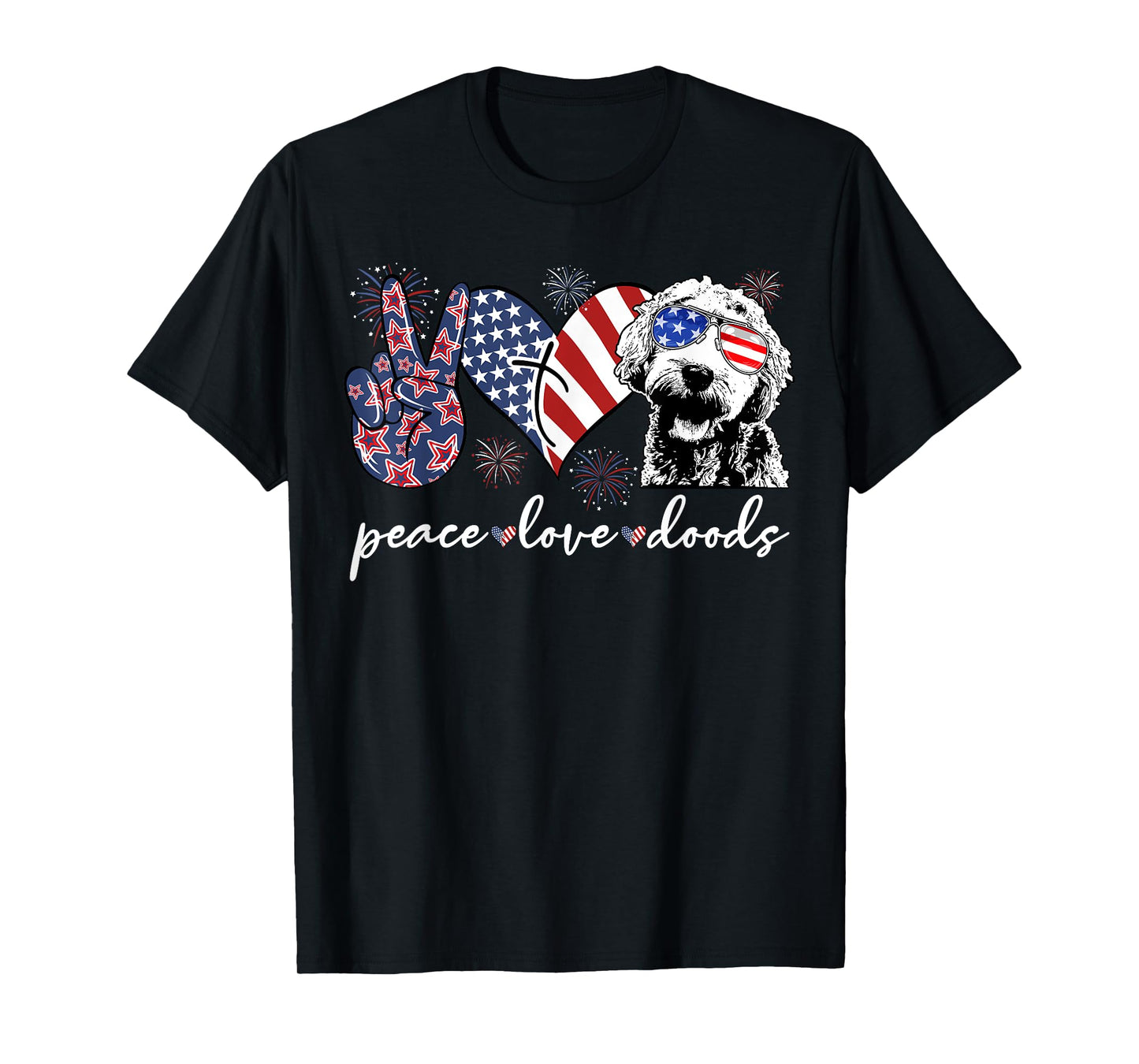Peace Love Doods Goldendoodle USA Flag Doodle 4th of July T-Shirt for Women Men