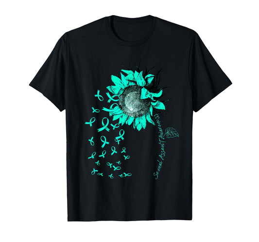 SEXUAL ASSAULT AWARENESS Sunflower Teal Ribbon T-Shirt