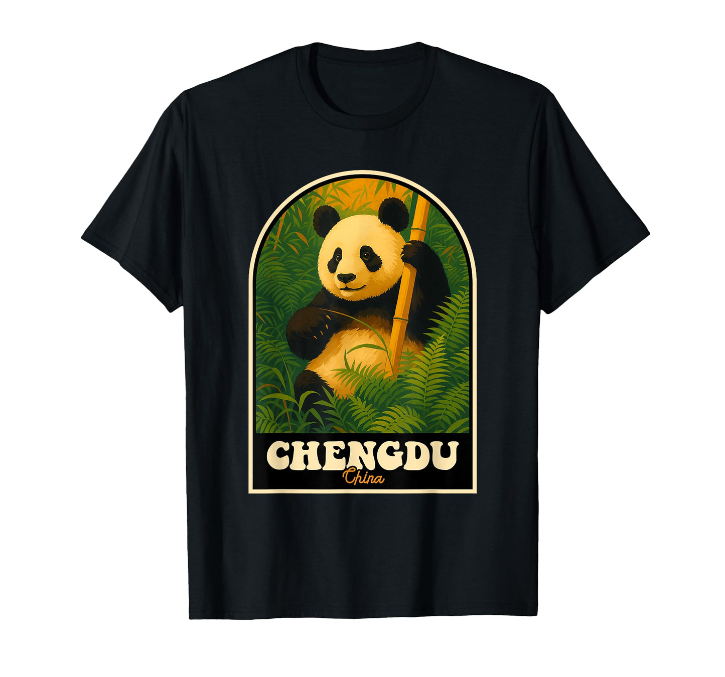Chengdu China Vintage Panda Bamboo Forest Art T-Shirt