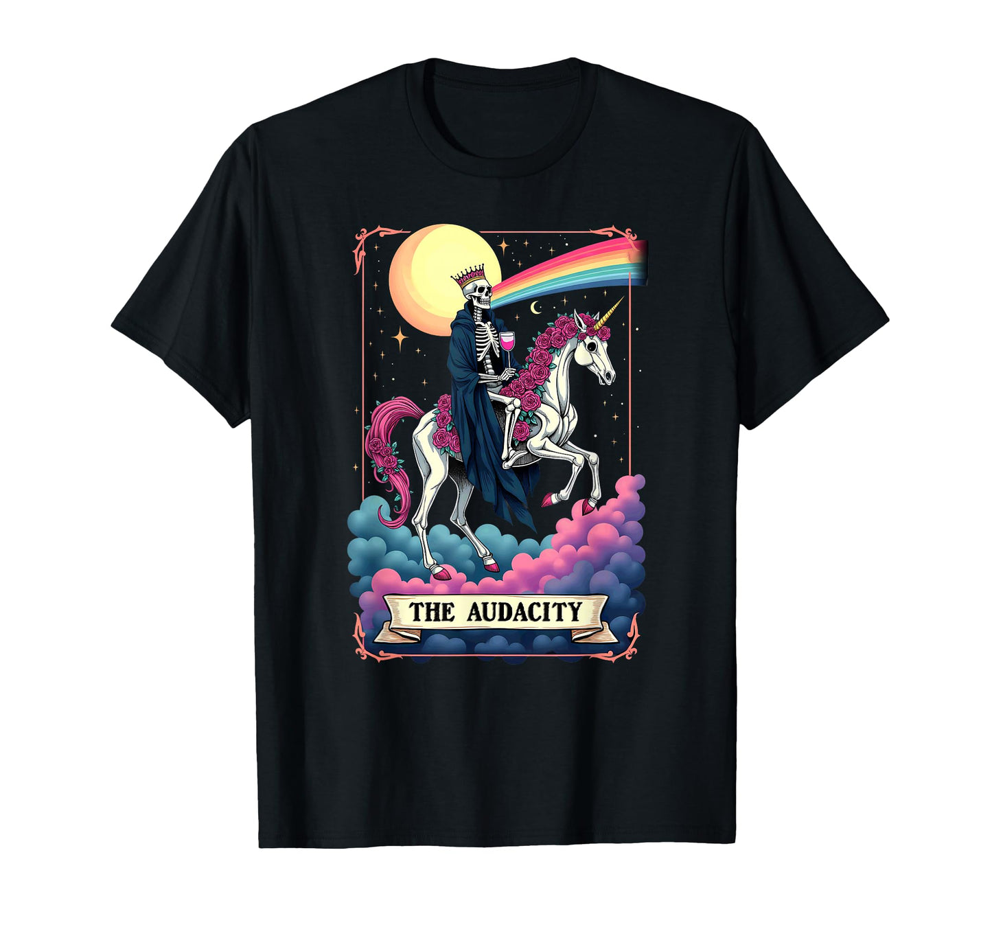Tarot Card The Audacity King Skeleton Riding Unicorn T-Shirt