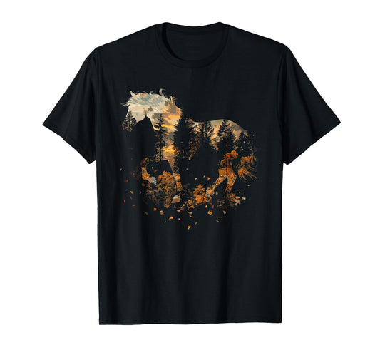 Cute Horse Lover Autumn Leaves Pony Animal Wildlife T-Shirt