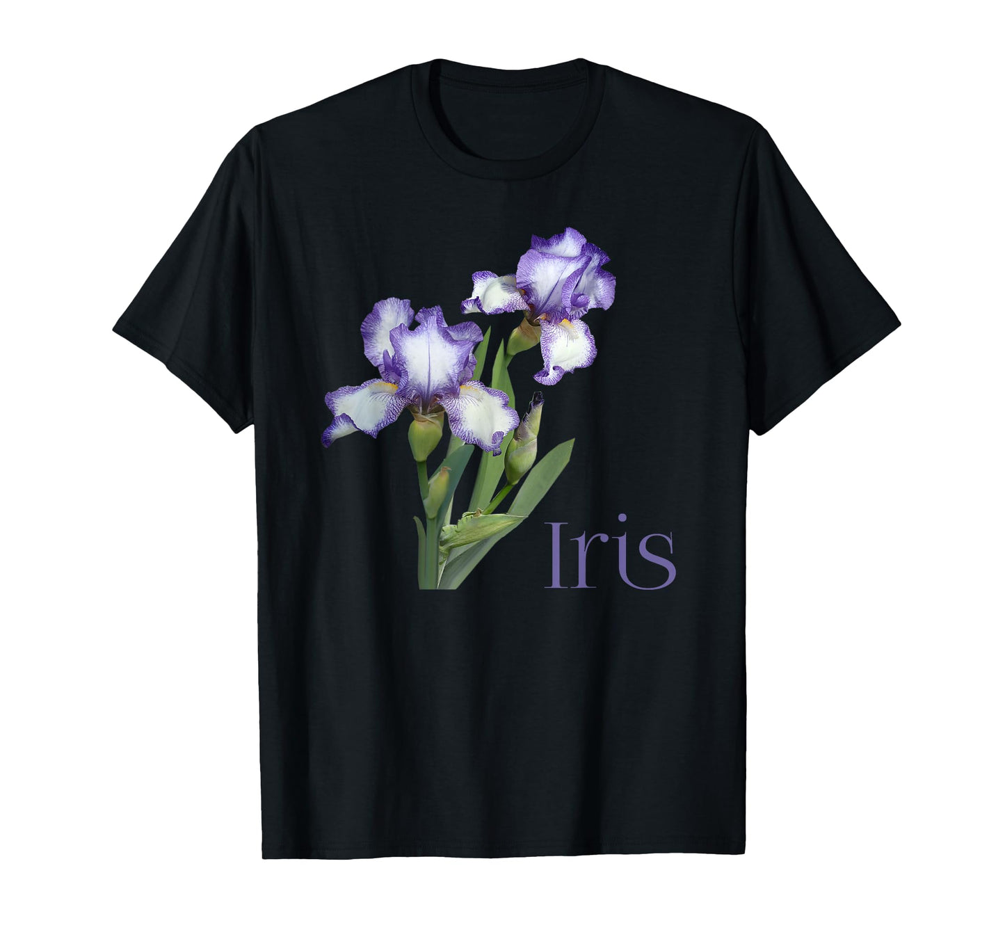Iris Purple and White Iris Botanical Flower T-Shirt