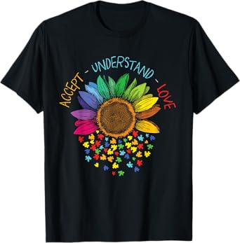 Autism Awareness Accept Understand Love ASD Rainbow Flower T-Shirt