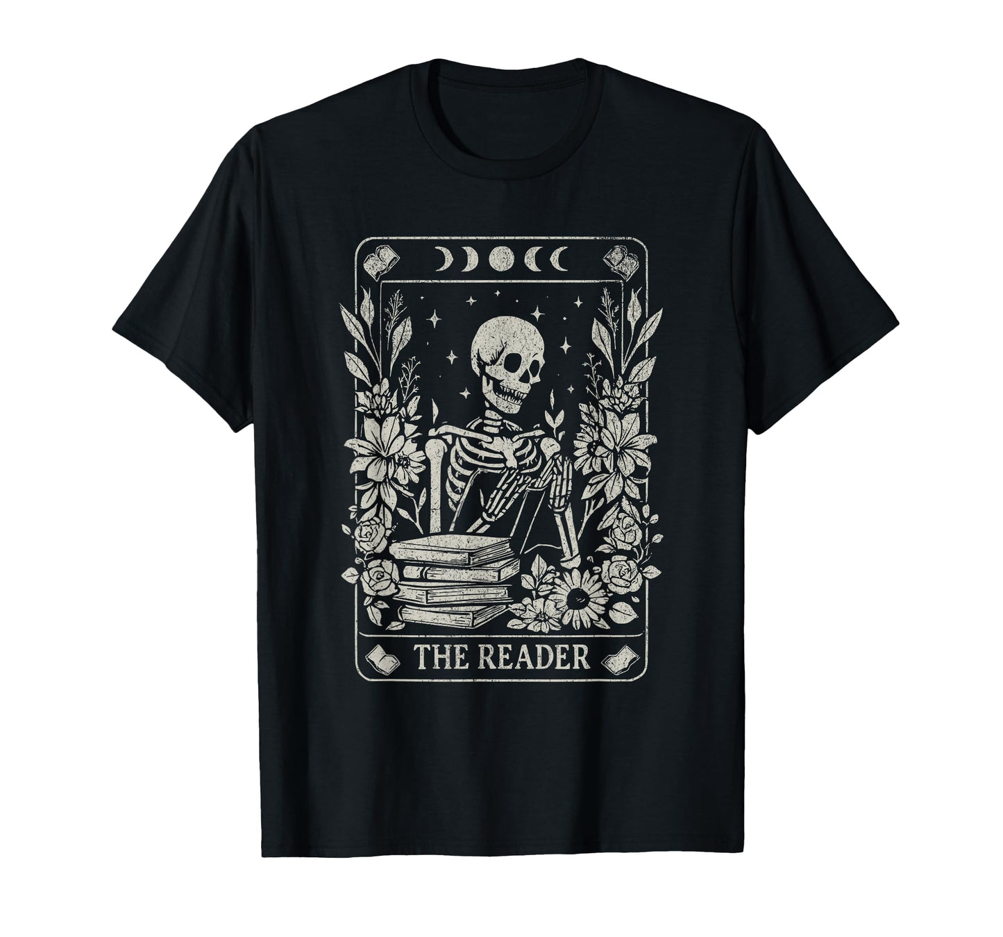 The Reader Skeleton Tarot Book Lover Design T-Shirt