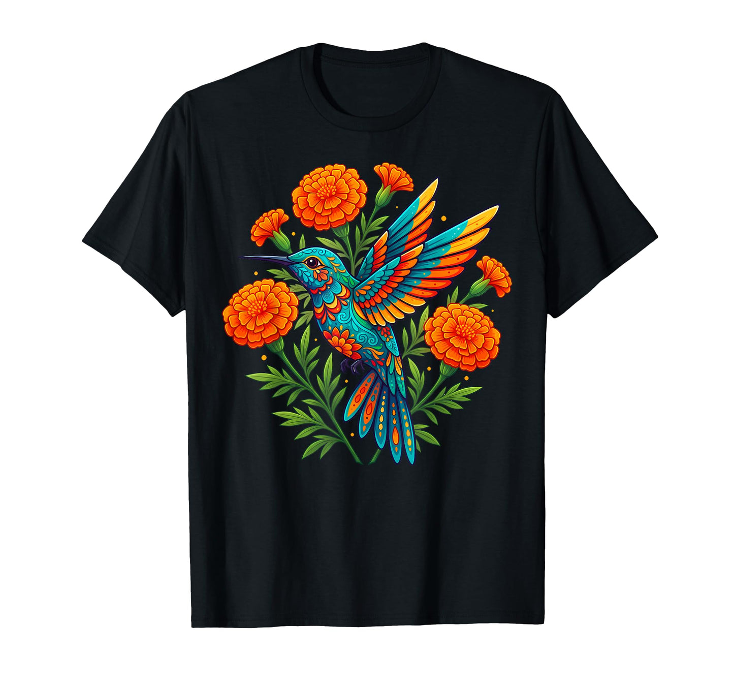 Mexican Folk Art Hummingbird Flower Bird Lover Nature T-Shirt