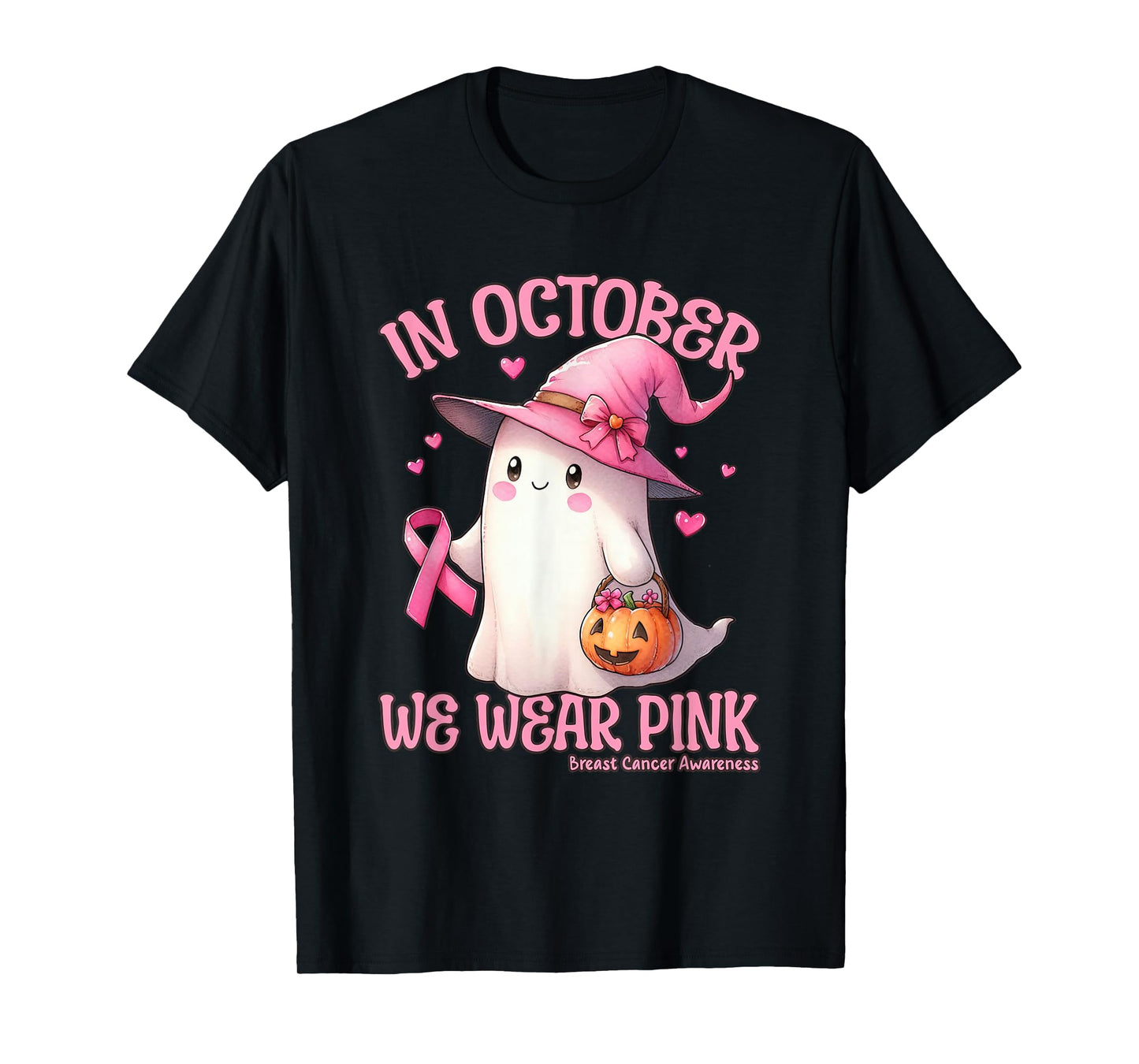 in October We Wear Pink Shirt Ghost Breast Cancer Awareness T-Shirt