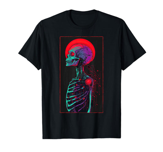 Creepy Digital Skeleton Cyber Gothic Retro Futurism T-Shirt