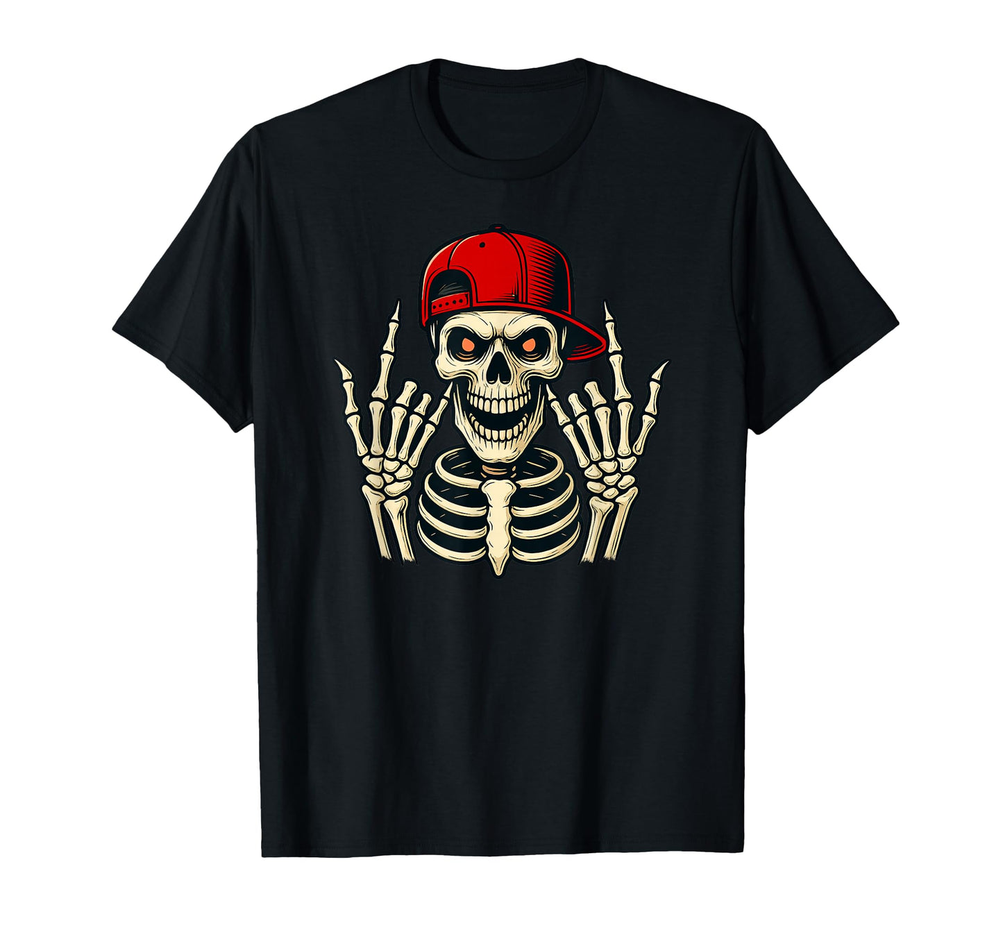 Rocker Skeleton Cool Halloween Punk Rock Men Boys T-Shirt