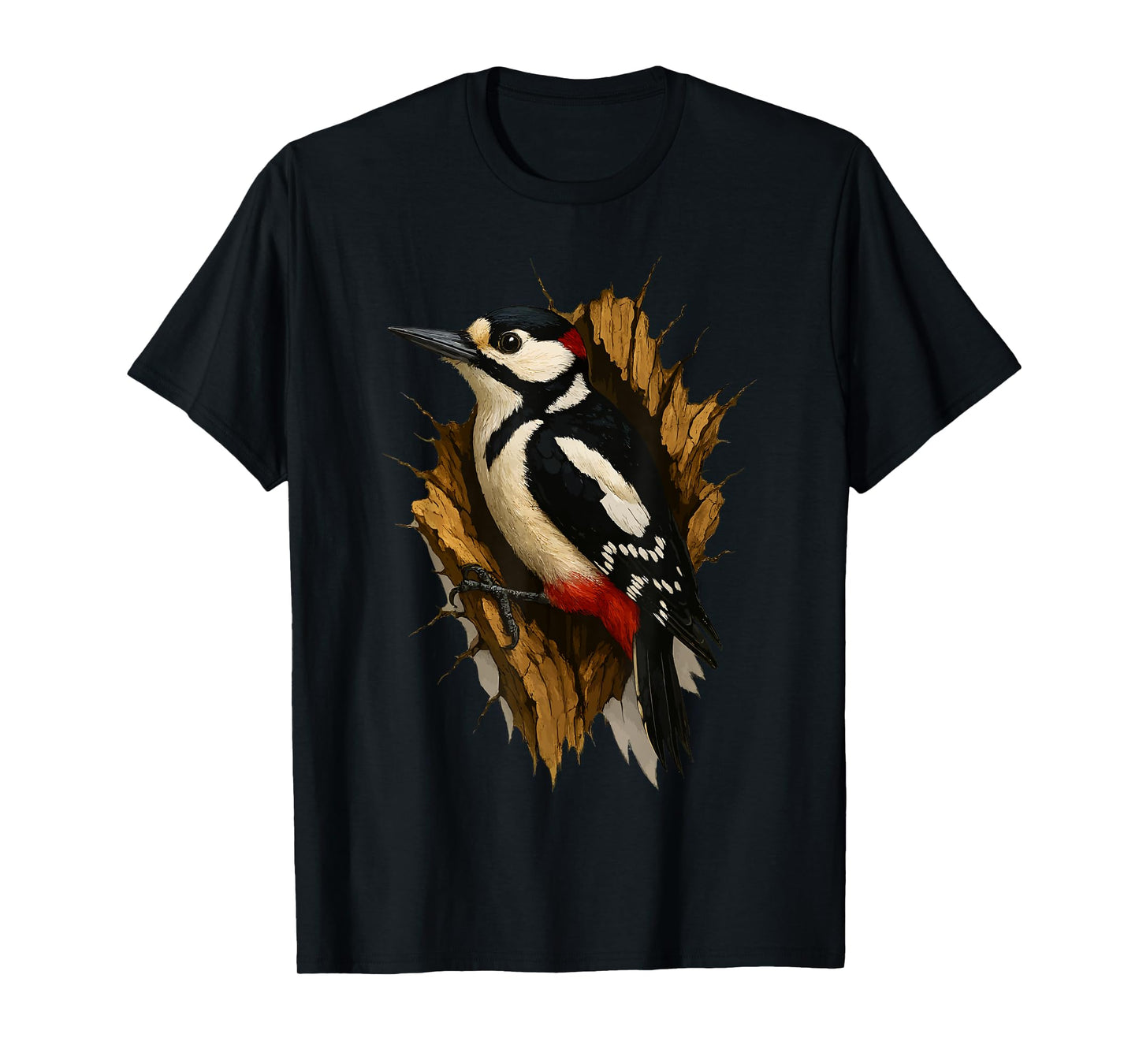 Realistic Woodpecker in Tree Rustic Forest Bird Art Nature T-Shirt