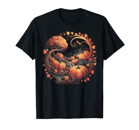 Cottagecore Pumpkins Leaves Trees Fall Autumn Halloween T-Shirt