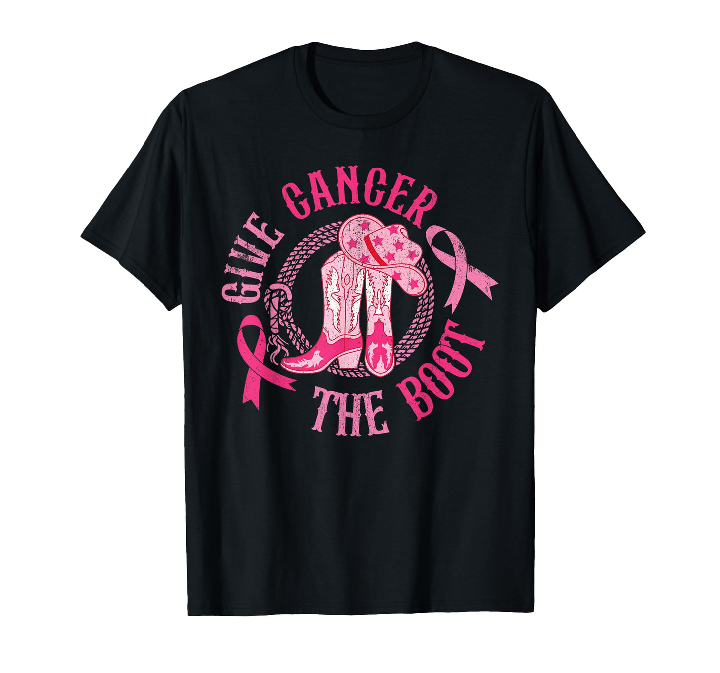 Give Breast Cancer The Boot Cowgirl Cancer Awareness Ribbon T-Shirt