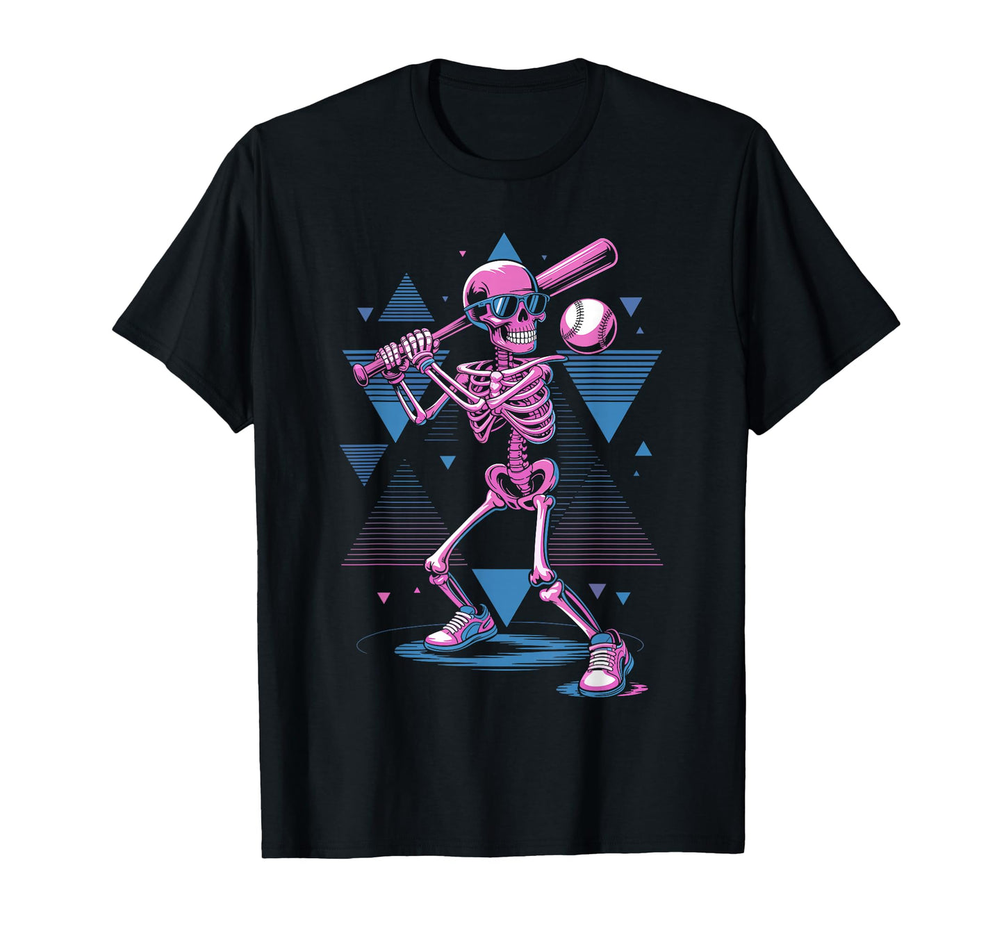 Retro 80s Skeleton Baseball Graphic Vaporwave Batter T-Shirt